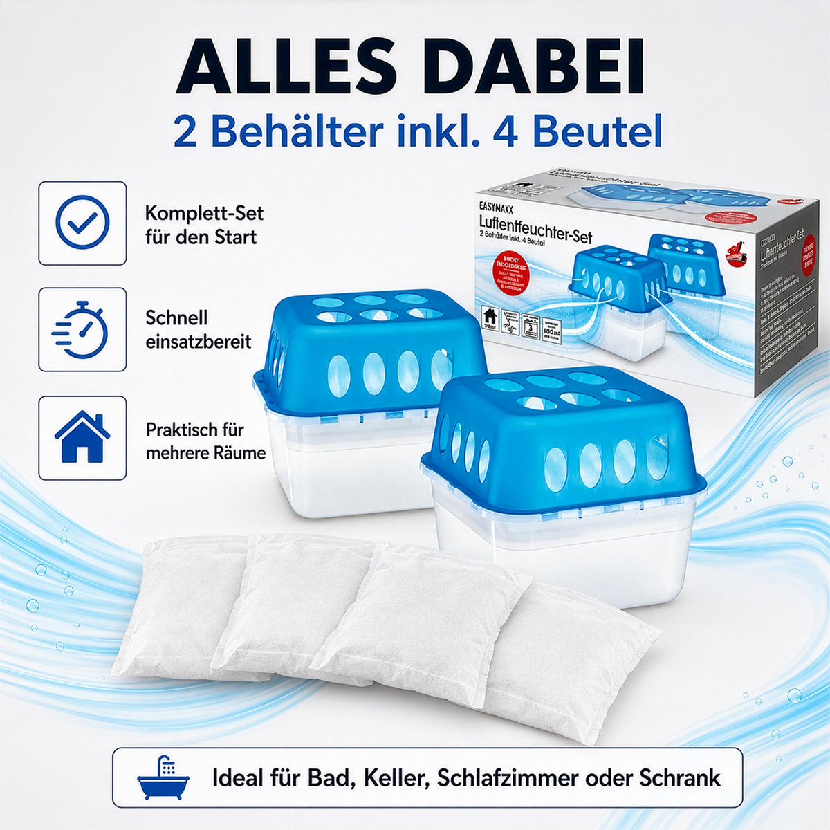 Luftentfeuchter-Set, 2 Behälter inkl. 4 Beutel
