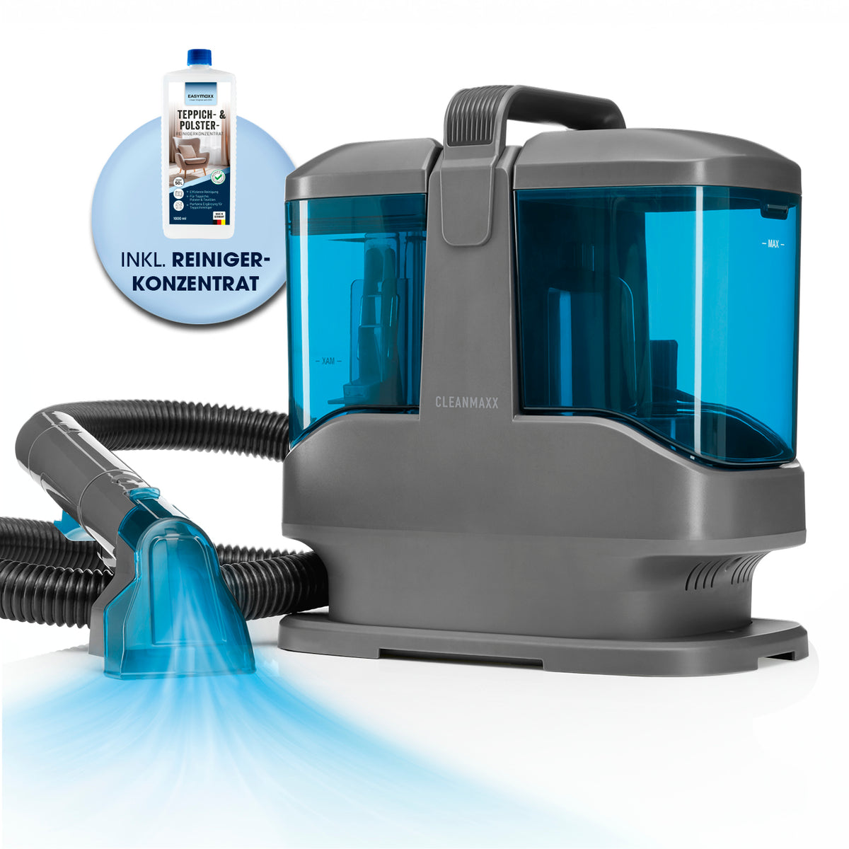 Entdecke den CLEANmaxx Akku Waschsauger inkl. Teppichreiniger Mittel!