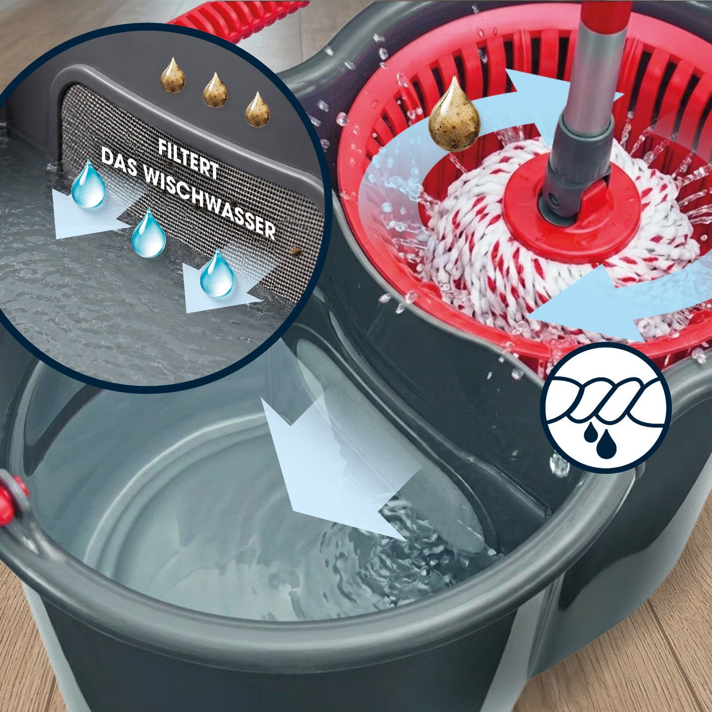 Power-Wischmopp - Zwei-Kammer-Filtersystem - rot/grau