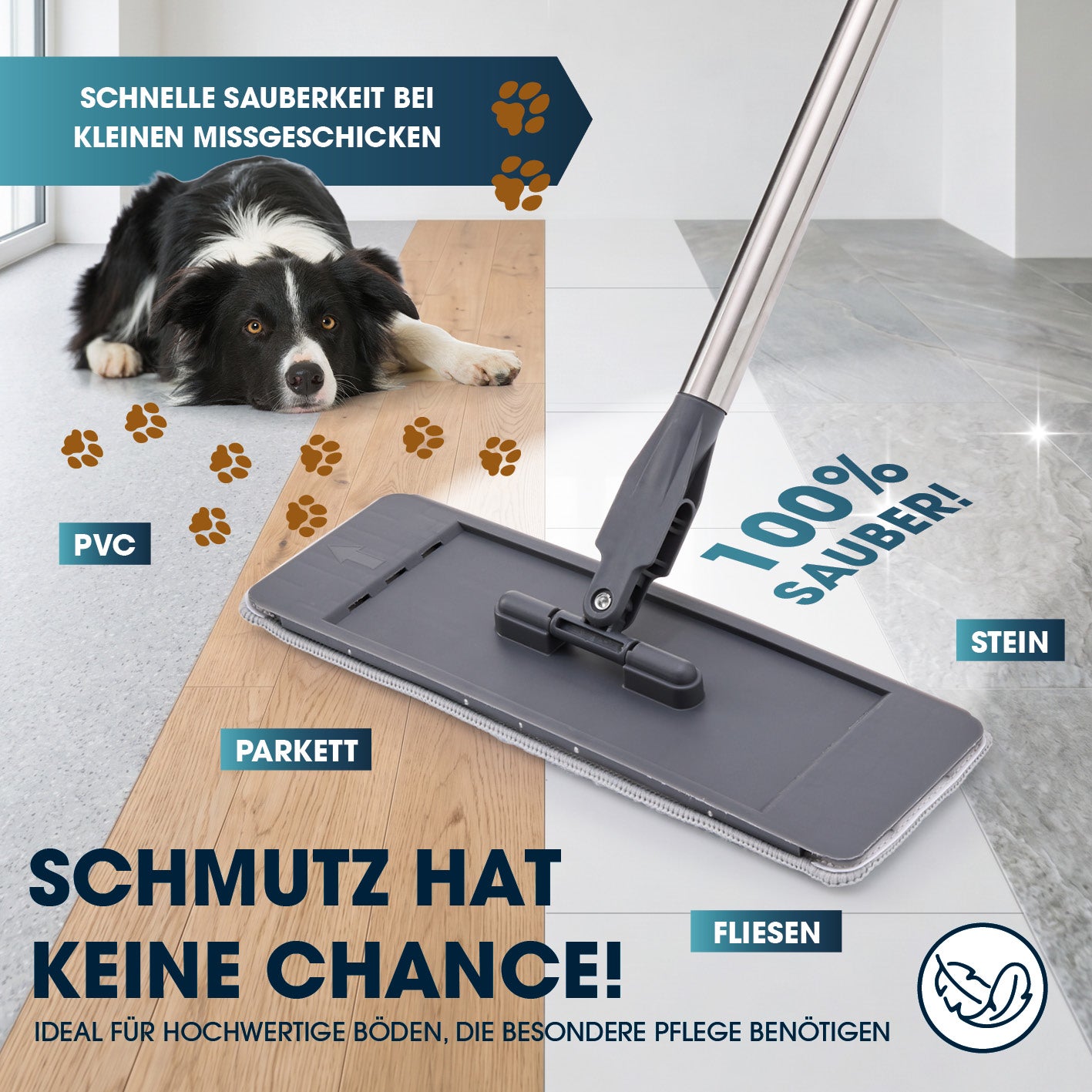Komfort-Mopp DuoTank - grau-blau + Ersatz-Wischpad 2er-Set