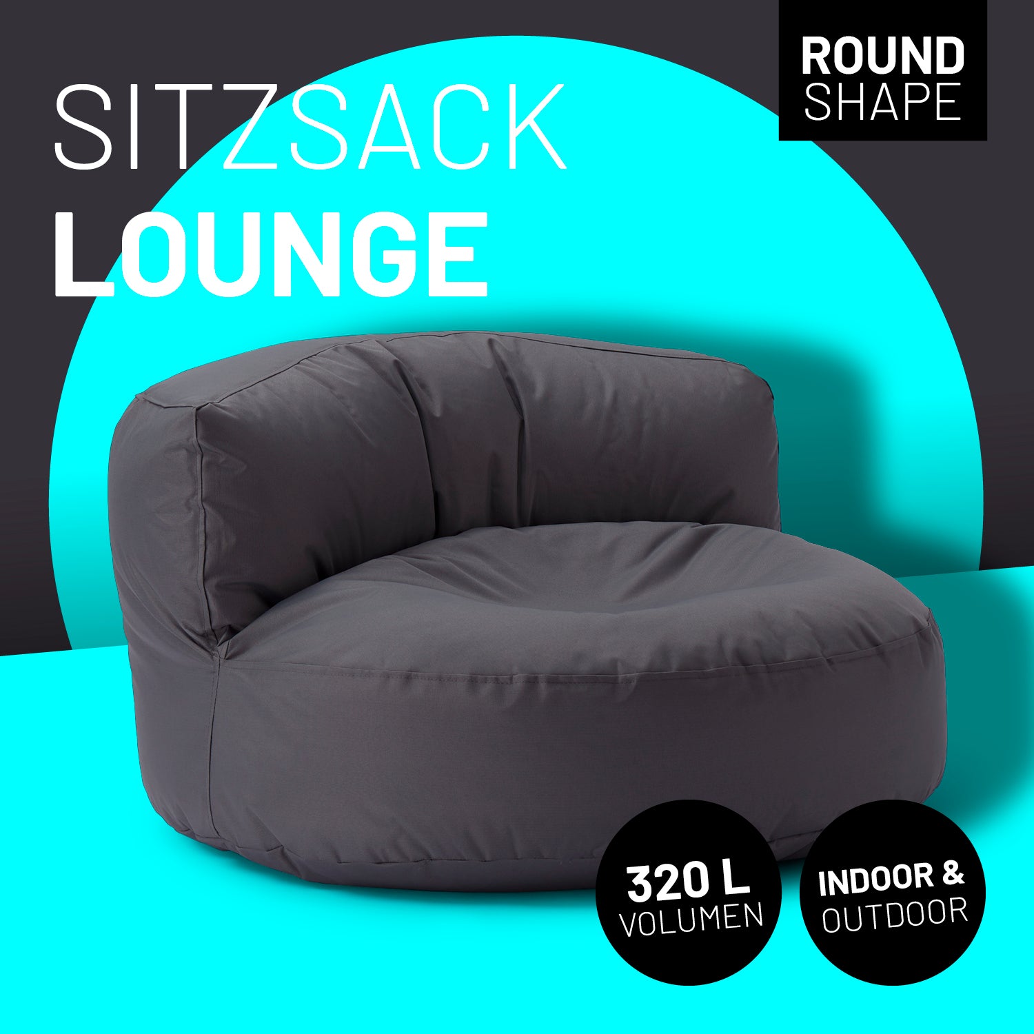 Sitzsack Lounge (320 L) - indoor & outdoor - Anthrazit, großer runder Sitzsack mit weicher Polsterung und robustem Bezug.