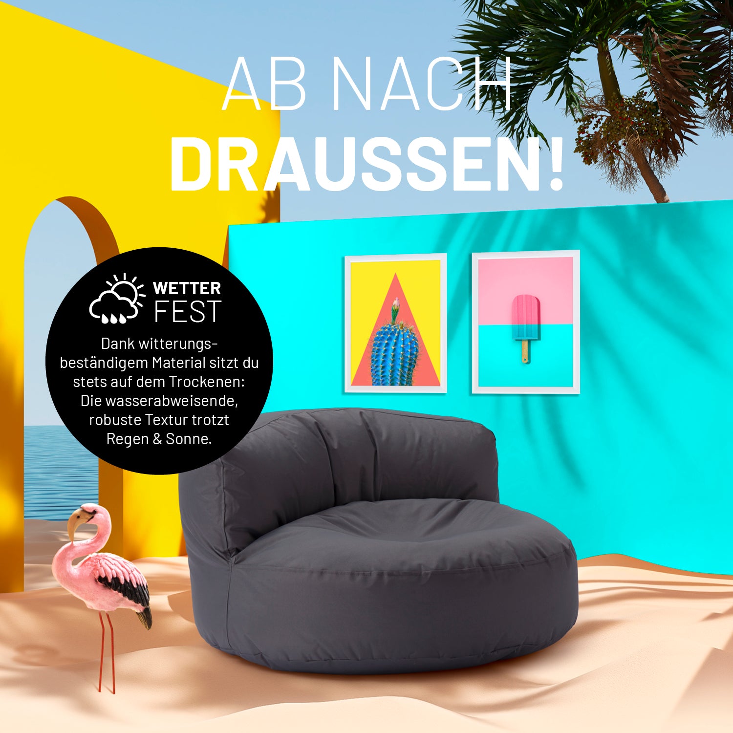 Sitzsack Lounge (320 L) - indoor & outdoor - Anthrazit als wetterfeste, komfortable Sitzgelegenheit für drinnen und draußen.