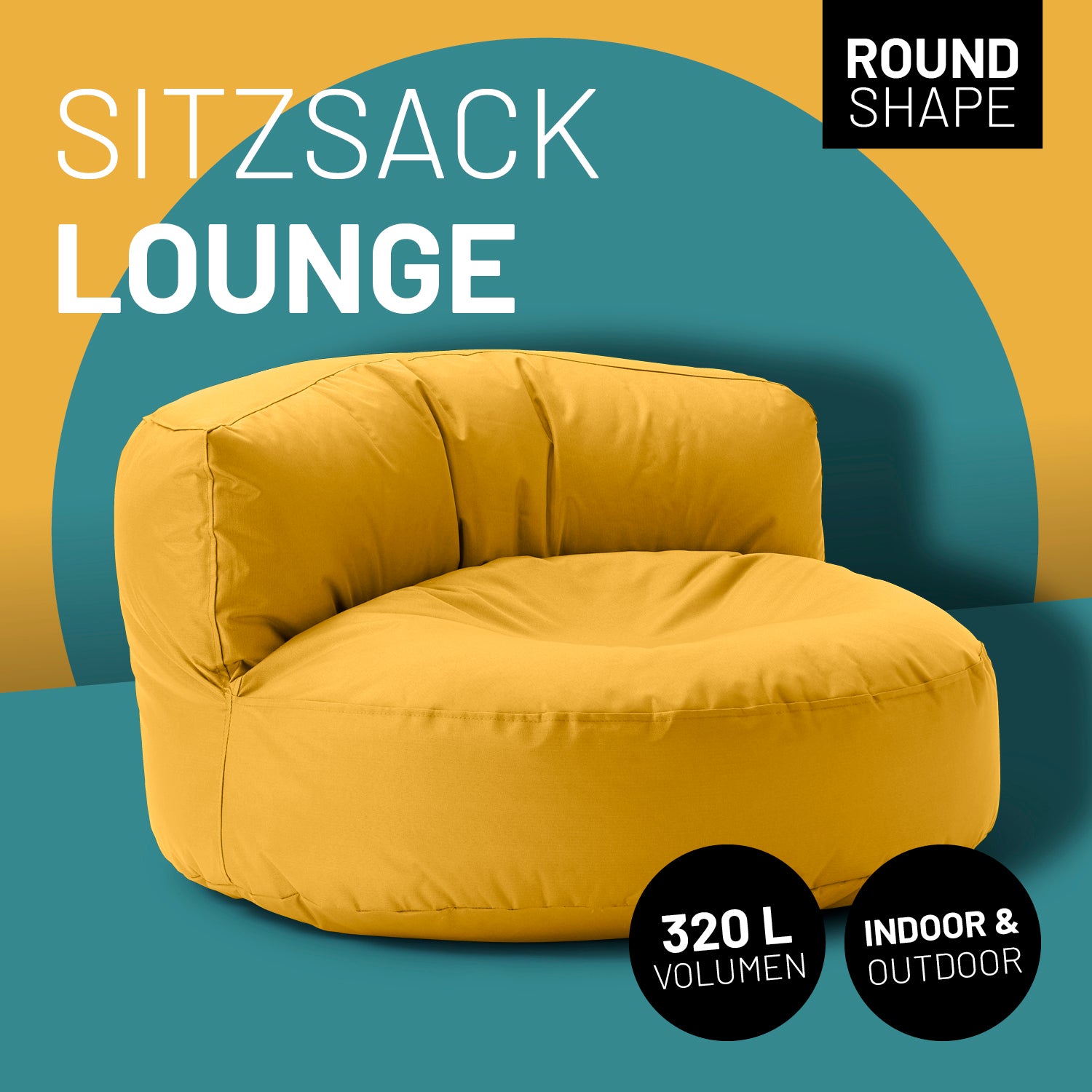 Sitzsack Lounge (320 L) - indoor & outdoor - Senfgelb in runder Form zum entspannten Sitzen im Innen- und Außenbereich.