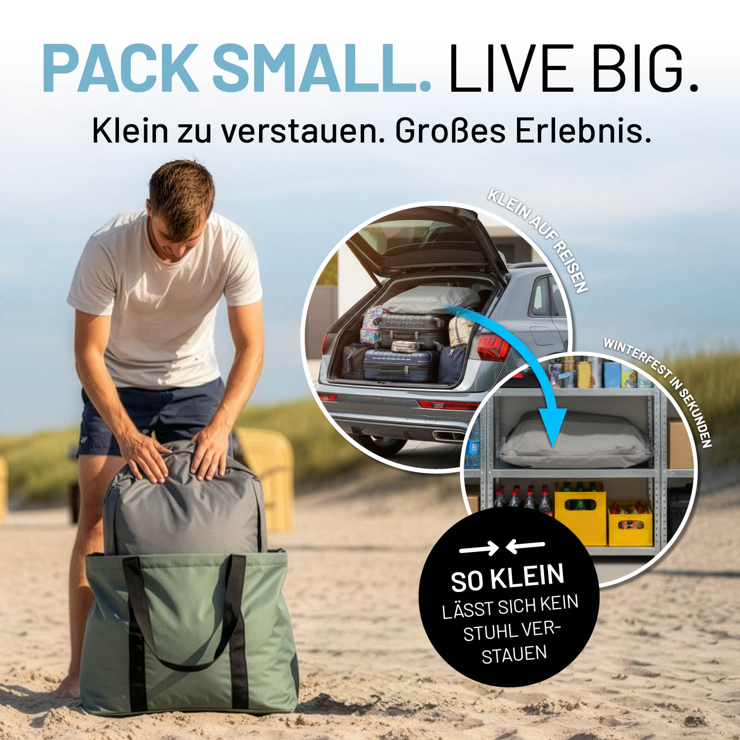CrozyAir Relax-Set XL Luftsessel + Lufthocker inkl. Luftpumpe 2GO kompakt verstaubar für unterwegs und winterfest lagbar.