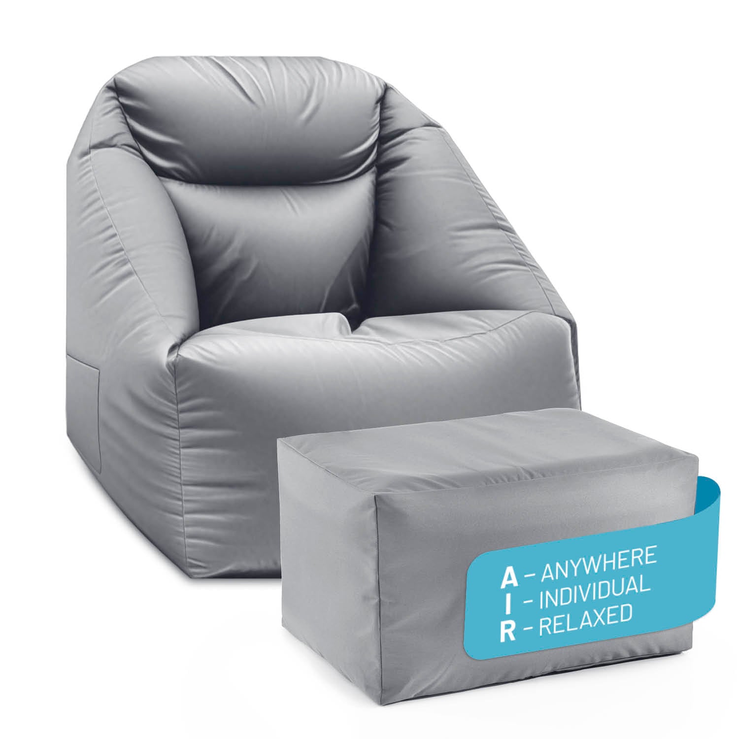 CrozyAir Relax-Set Luftsessel + Lufthocker - Grau, bequemer aufblasbarer Sessel mit passendem Hocker für entspannte Momente.