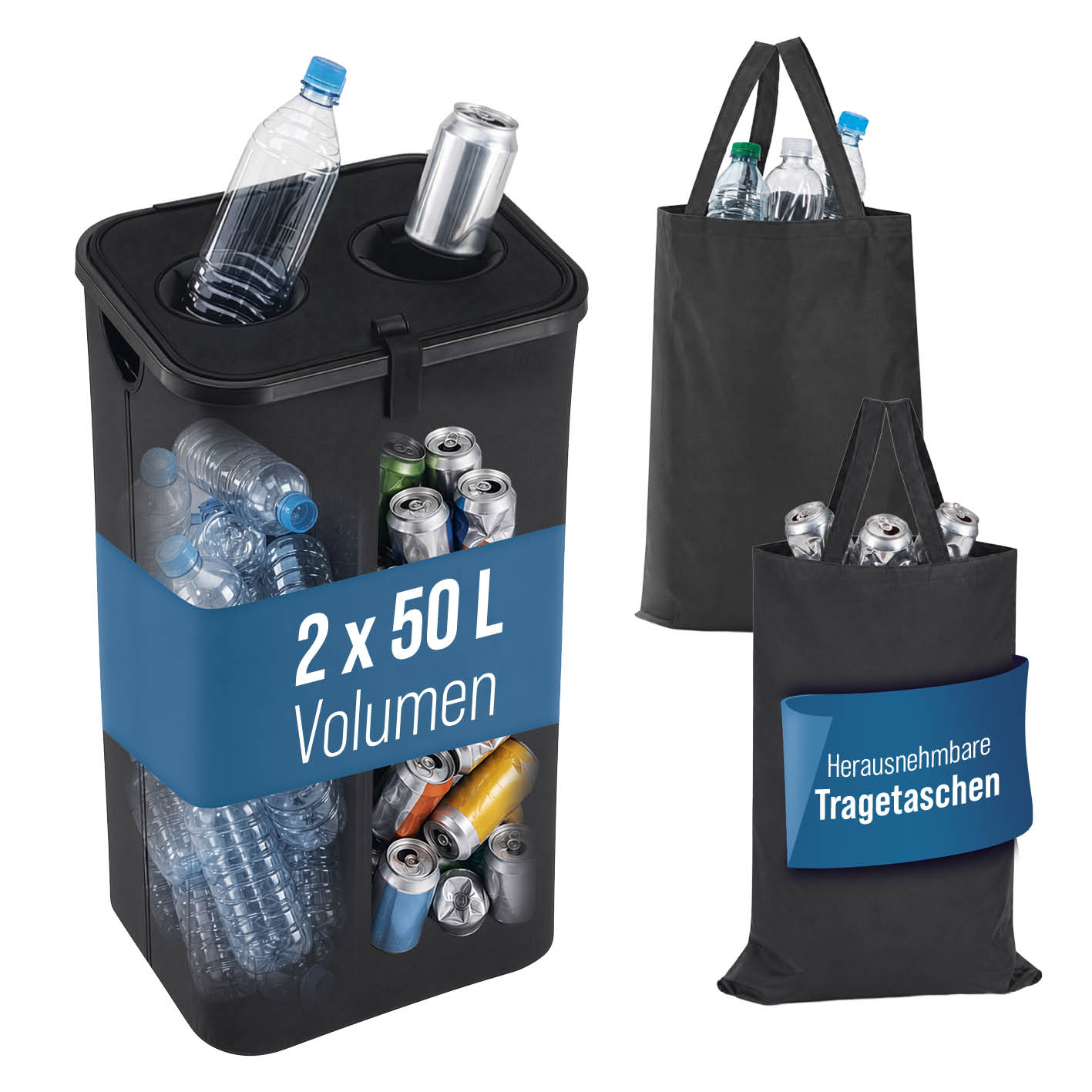 Pfandflaschen-Sammelbehälter mit Doppeleinwurf