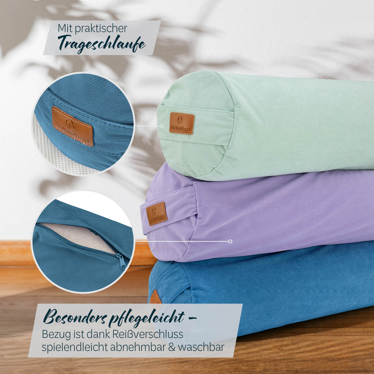 Yoga-Bolster Tarik - gefüllt mit Bio-Dinkelspelz - 68 x 22 x 22 cm - Blaugrün