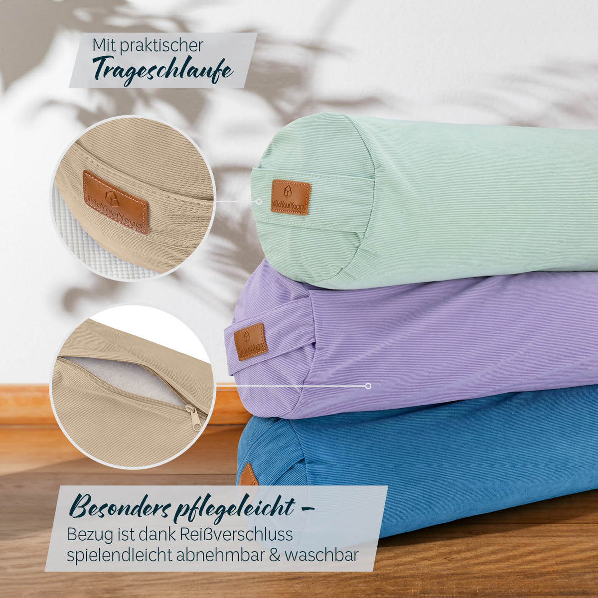 Yoga-Bolster Tarik - gefüllt mit Bio-Buchweizenschalen - 68 x 22 x 22 cm - Creme