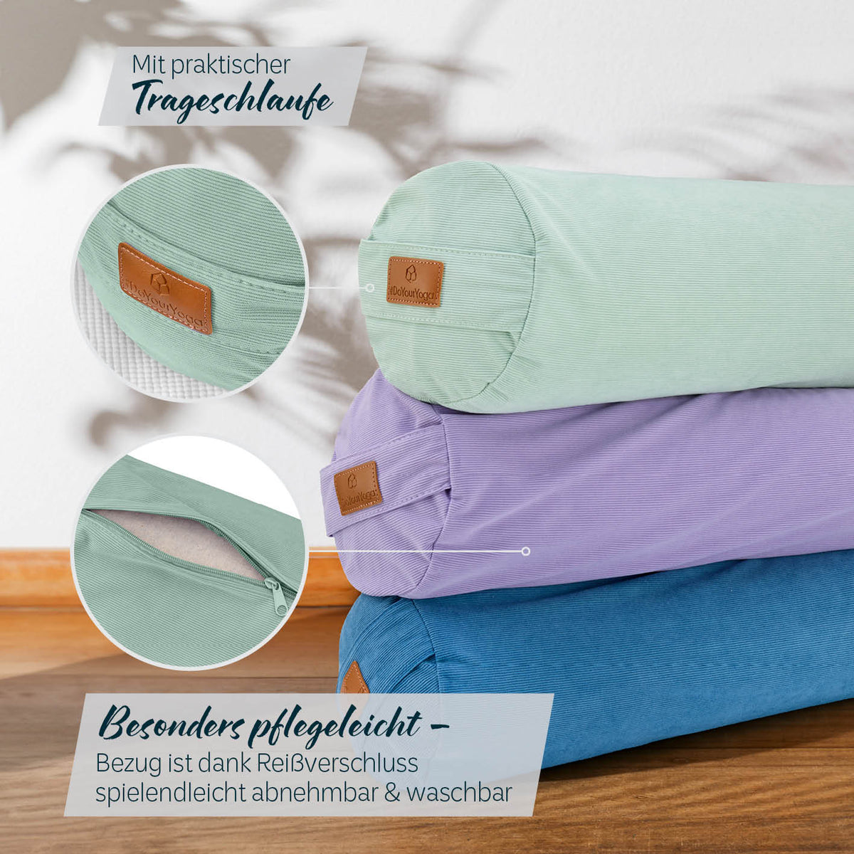 Yoga-Bolster Tarik - gefüllt mit Bio-Buchweizenschalen - 68 x 22 x 22 cm - Pastellgrün