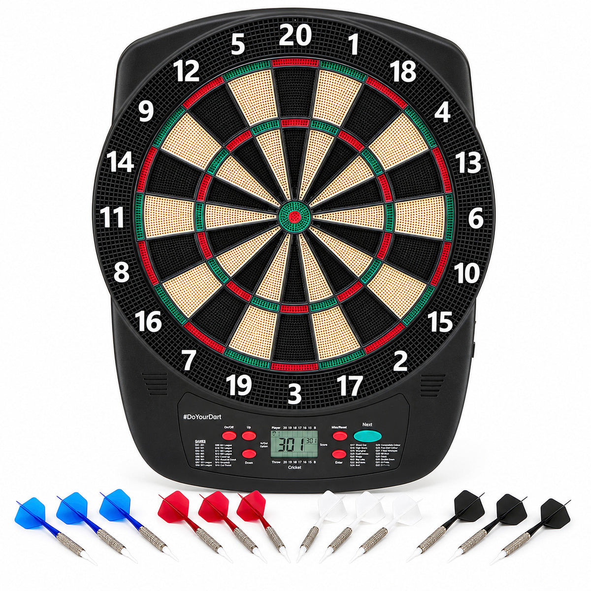 Elektro-Dartscheibe - inkl. 12 Darts mit Flights