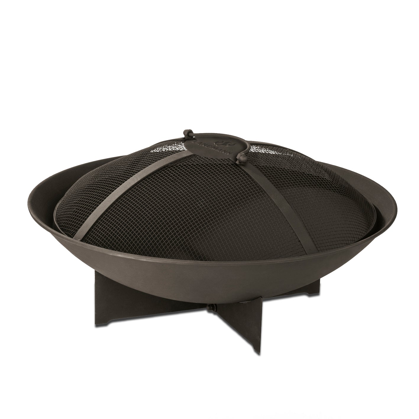 Feuerkorb - 60,5 cm - schwarz aus pulverbeschichtetem Stahl mit Funkenschutzgitter und stabilem Sockel für sicheren Stand.