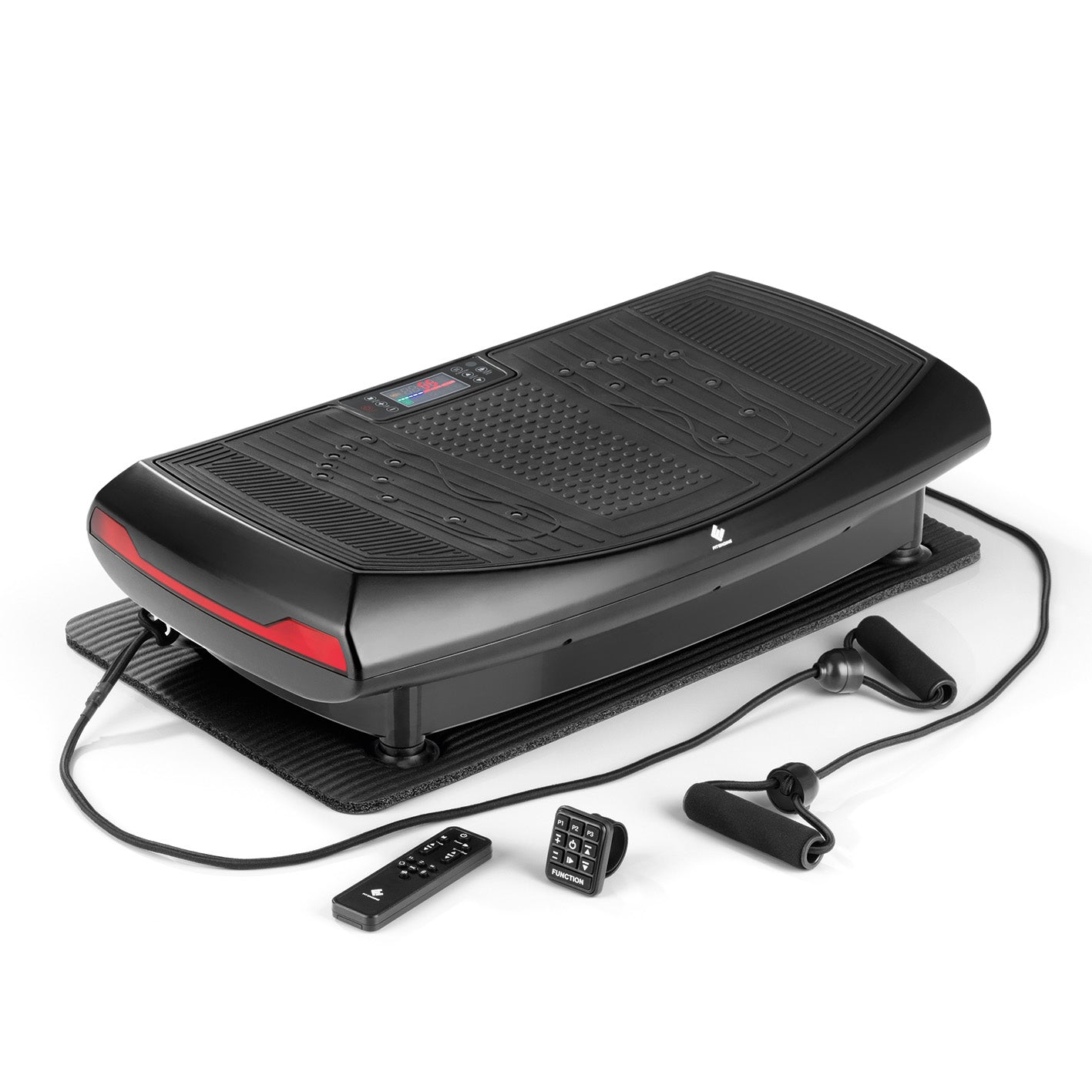 4D Vibrationsplatte - 3 Vibrationsmodi, 4D-Technologie & 60 Intensitätsstufen mit LED, Expanderbändern und Fernbedienung.