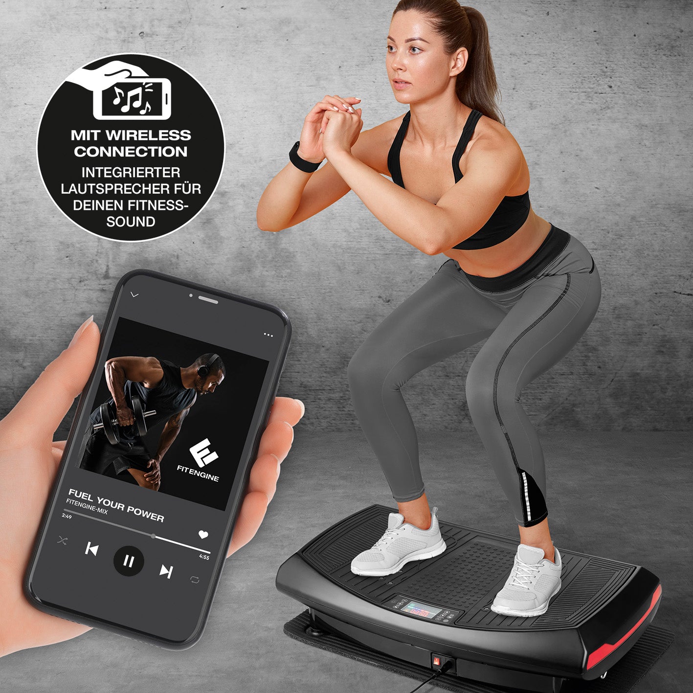 4D Vibrationsplatte - 3 Vibrationsmodi, 4D-Technologie & 60 Intensitätsstufen mit Wireless Connection und integriertem Lautsprecher.