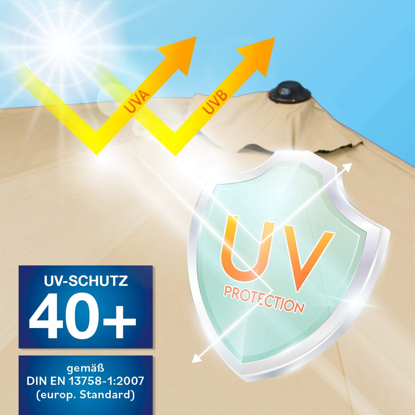 EASYmaxx Sonnenschirm - halbrund, beige mit UV-Schutz 40+ für optimalen Sonnenschutz auf kleinem Raum.
