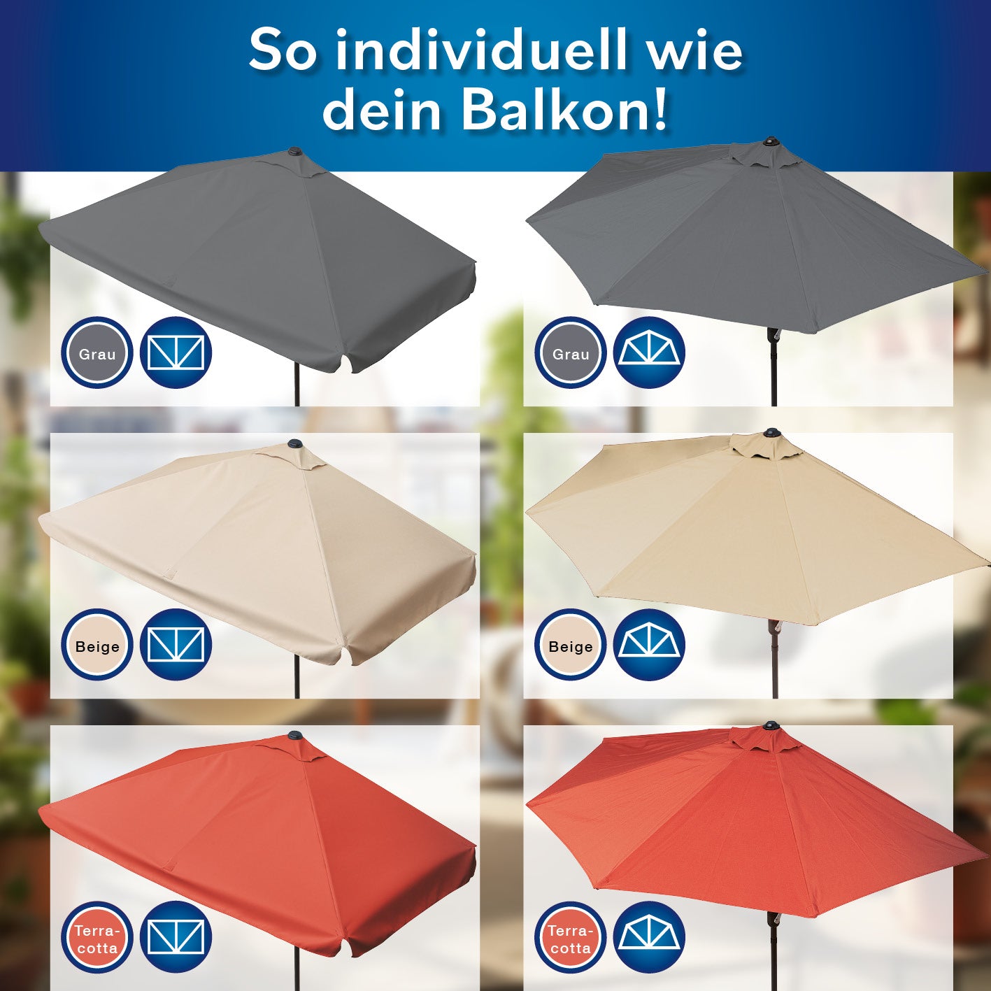 EASYmaxx Sonnenschirm - rechteckig, terrakottafarben, platzsparend mit UV-Schutz 40+, ideal für kleine Balkone und Terrassen.