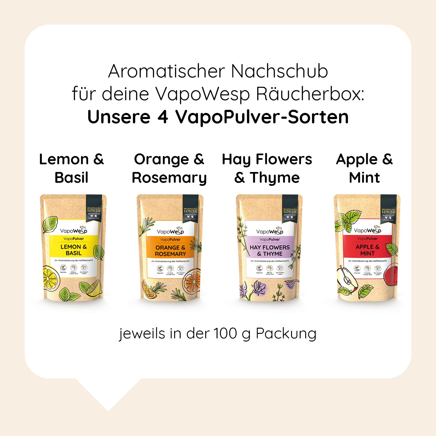 Räucherbox inkl. Pulver Orange & Rosemary 50 g mit aromatischem VapoPulver für angenehmen Rauch und optimale Rauchregulierung.