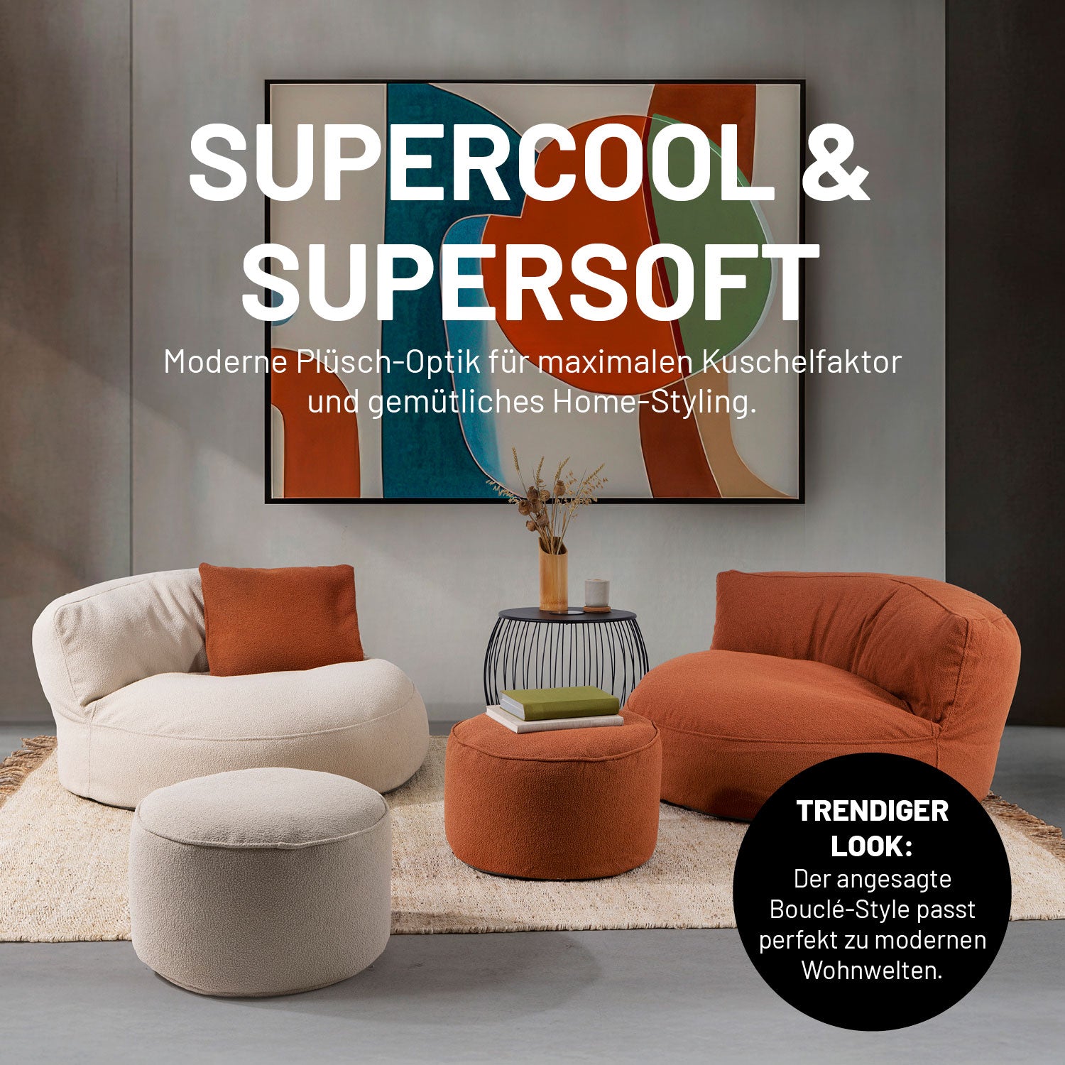 Sitzsack Lounge aus der LUMALAND Teddy-Reihe - Beige in modernem Plüschdesign, weich und ideal für gemütliches Sitzen und Wohnen.