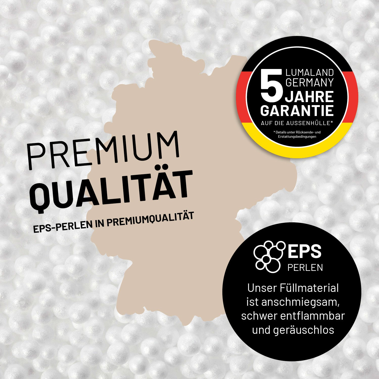 Sitzsack Lounge aus der LUMALAND Teddy-Reihe - Beige mit hochwertigen EPS-Perlen, schwer entflammbar und geräuschlos für Komfort und Sicherheit.