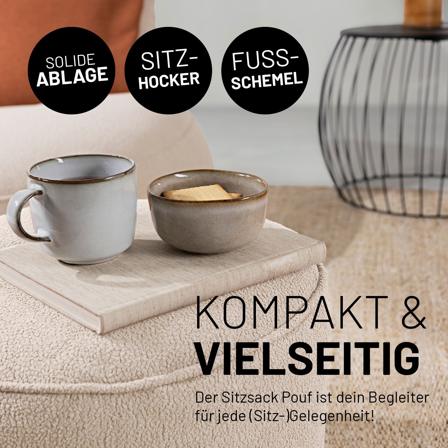 Sitzsack Pouf aus der LUMALAND Teddy-Reihe - Beige