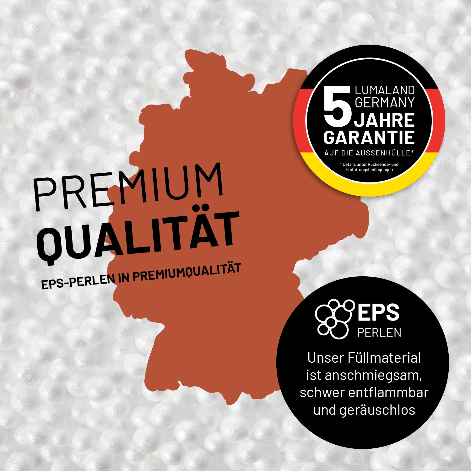 Sitzsack Pouf aus der LUMALAND Teddy-Reihe - Terracotta mit Premium-EPS-Perlenfüllung, langlebig, anschmiegsam und schwer entflammbar.