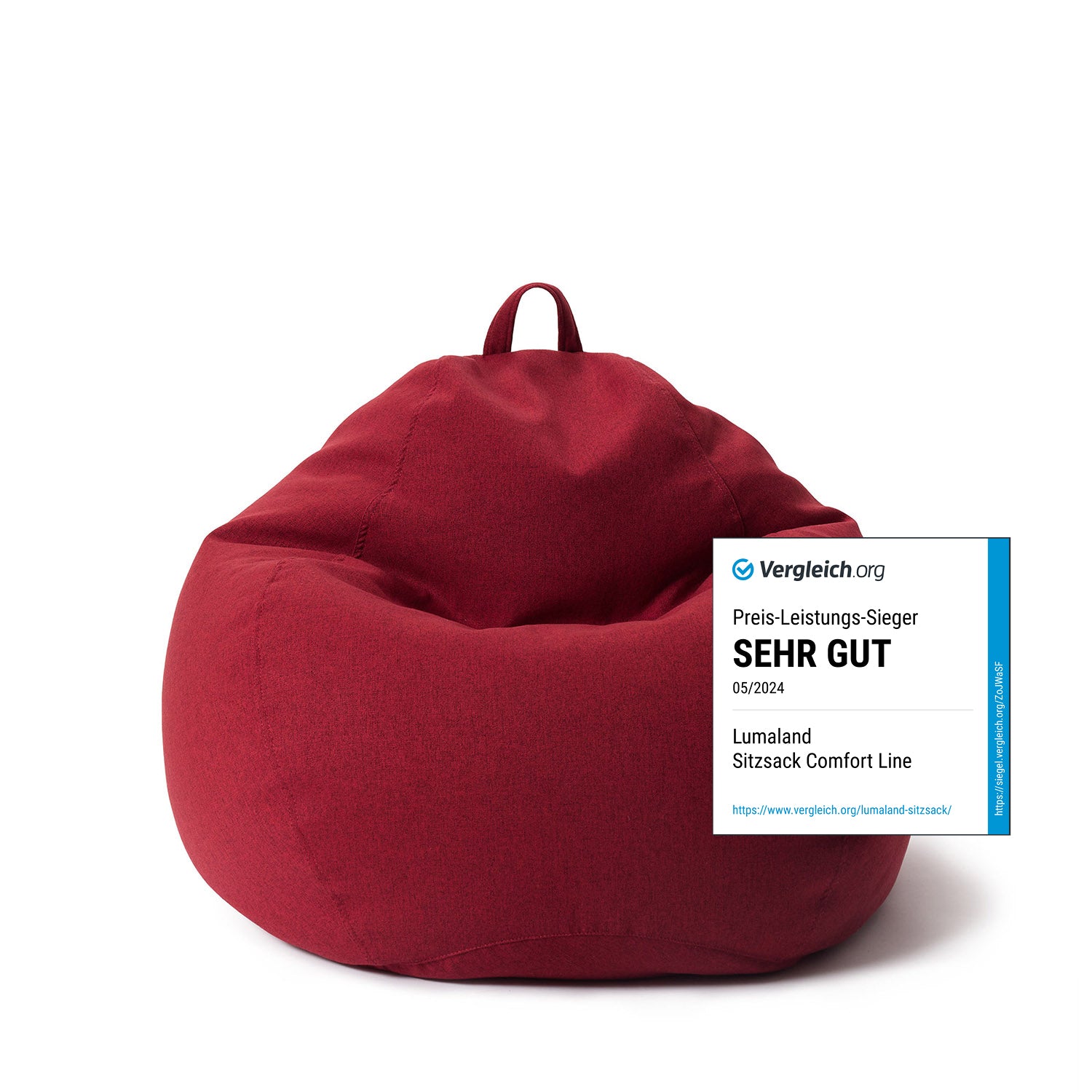 Comfort Line Sitzsack L (185 L) - indoor - Rot, weicher, großer Sitzsack mit EPS-Perlenfüllung, ideal für Kinder und Erwachsene.