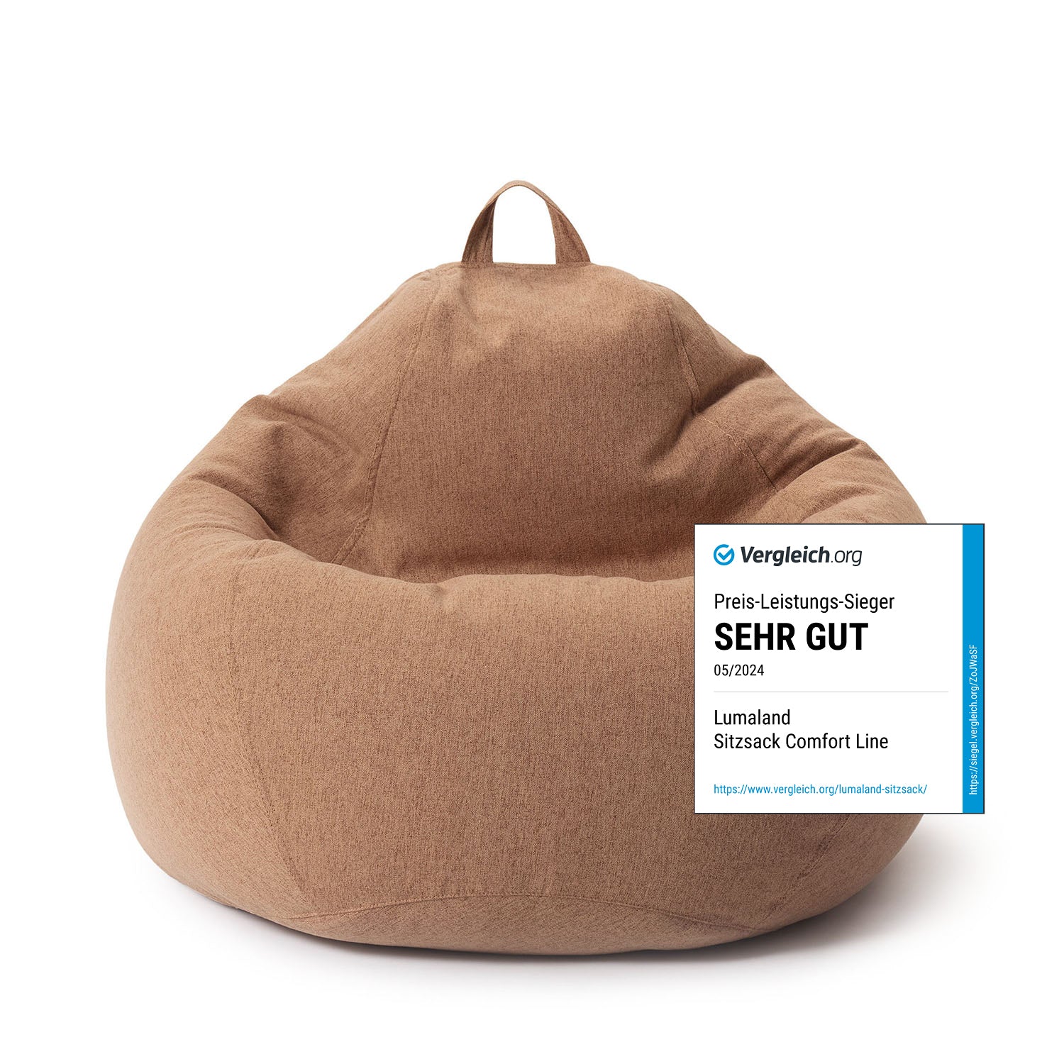 Comfort Line Sitzsack XL (250 L) Braun, indoor, große bequeme Sitzgelegenheit mit weichem, formbarem Material für Kinder und Erwachsene.