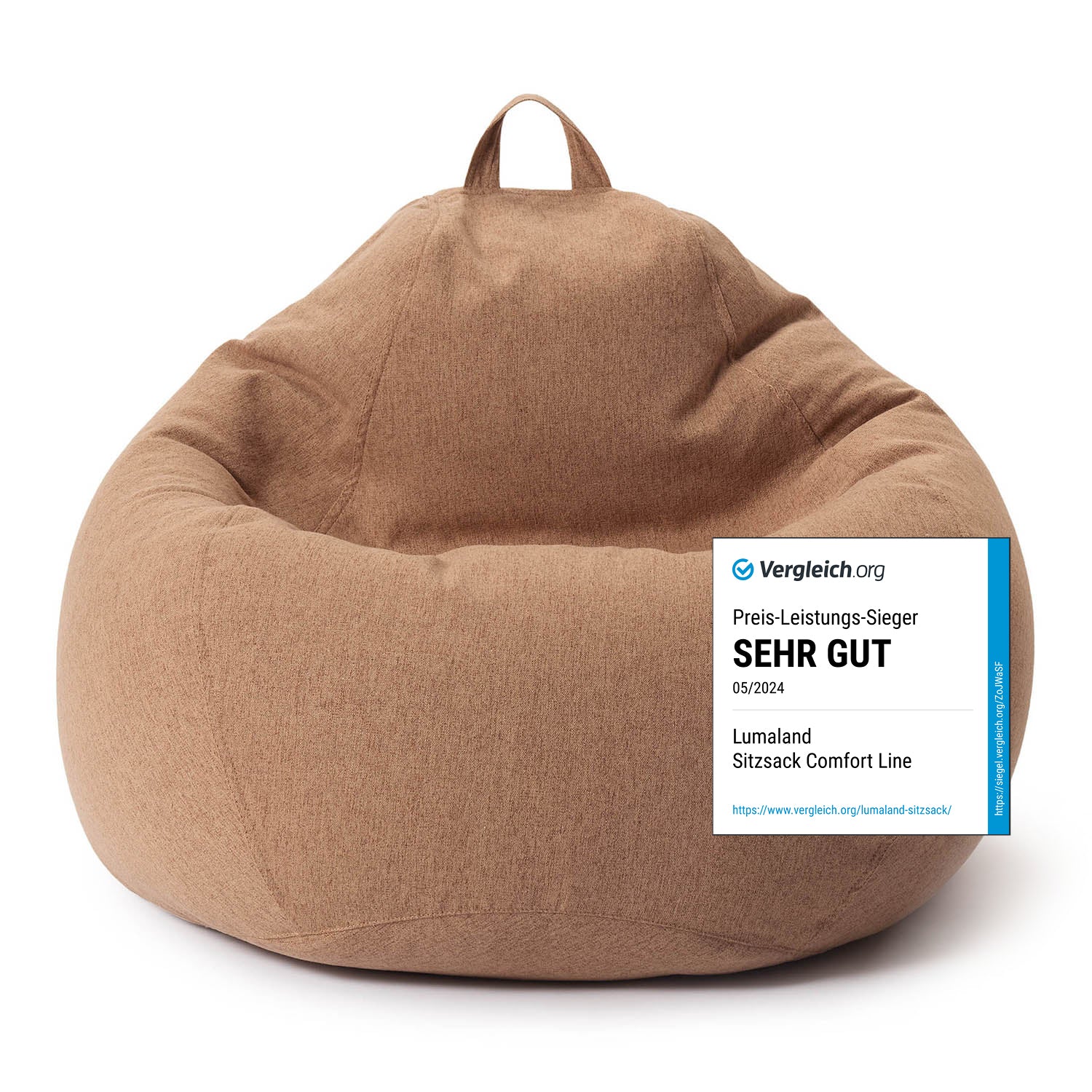 Comfort Line Sitzsack (320 L) - indoor - Braun, weicher, waschbarer Bean Bag mit hochwertiger EPS-Perlen-Füllung für optimalen Sitzkomfort.