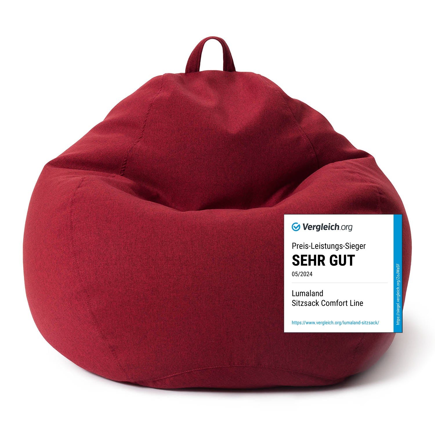 Comfort Line Sitzsack XXL (315 L) - indoor - Rot, großer roter Sitzsack mit softer Haptik und klassischem Design für modernes Zuhause.