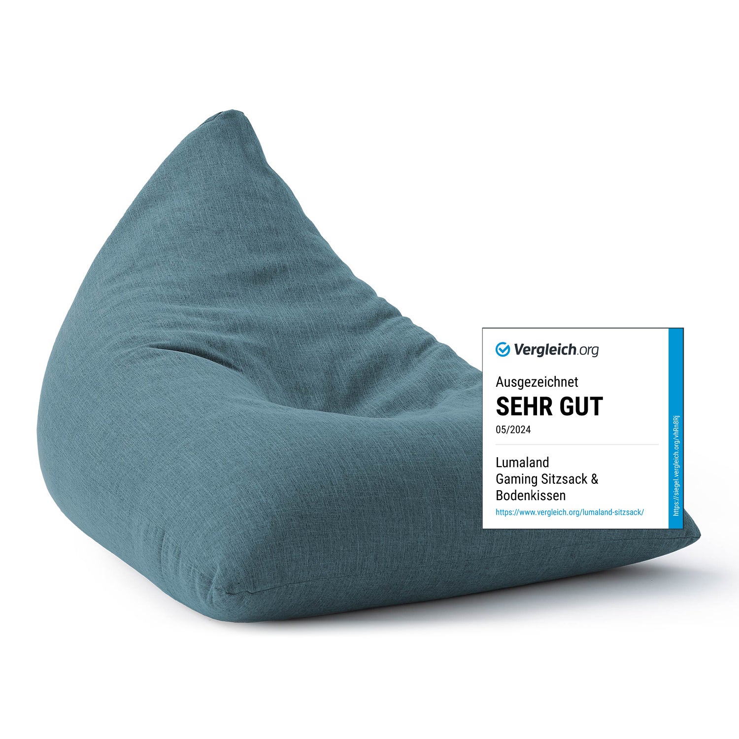 Sitzsack Interior Line (370 L) - indoor - Aqua in dreieckiger Form mit weichem Leinenlook und optimalem Sitzgefühl von Lumaland.