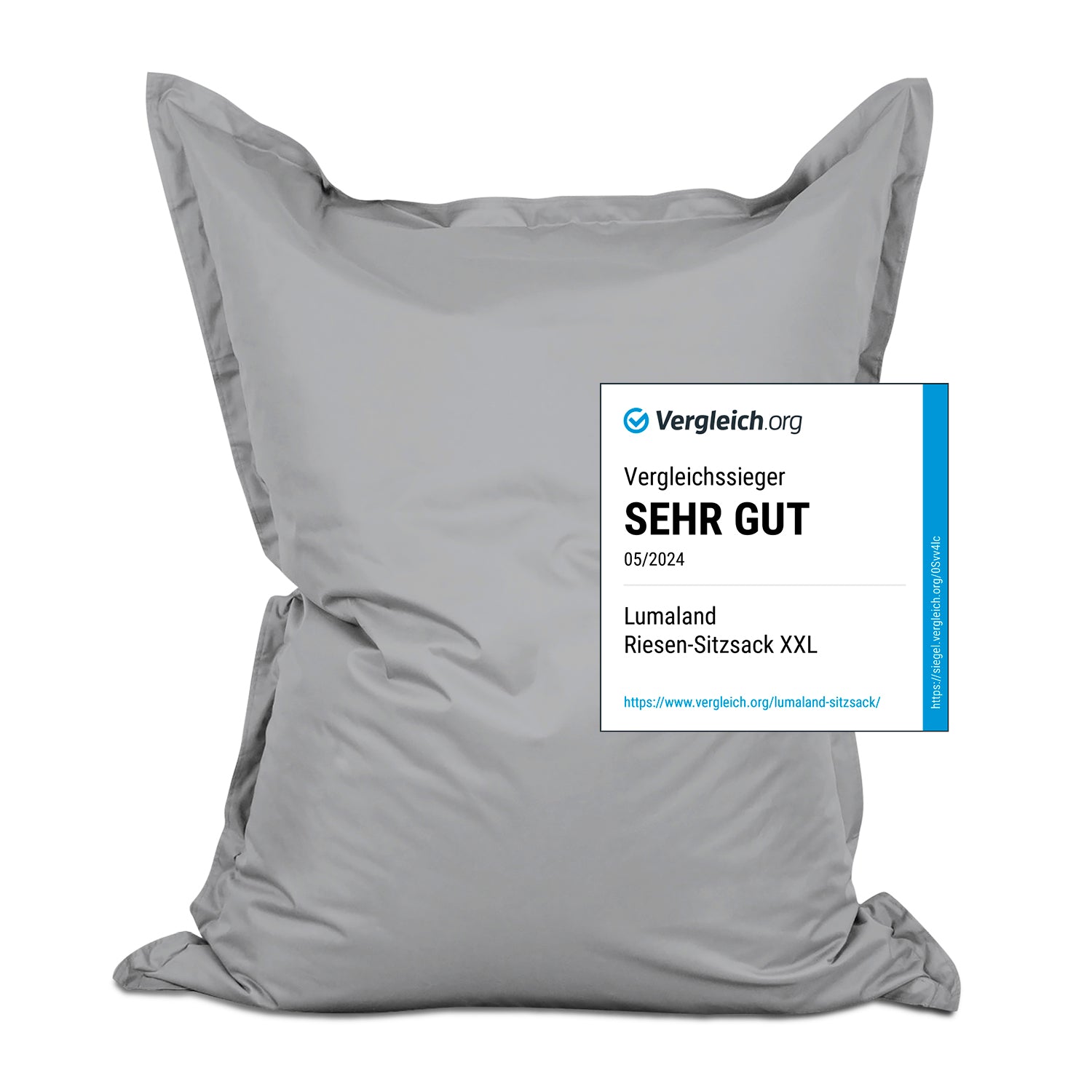 Sitzsack Classic XXL (380 L) Silbergrau, indoor & outdoor, große Füllmenge, robust mit verdecktem Reißverschluss und pflegeleichtem Material.
