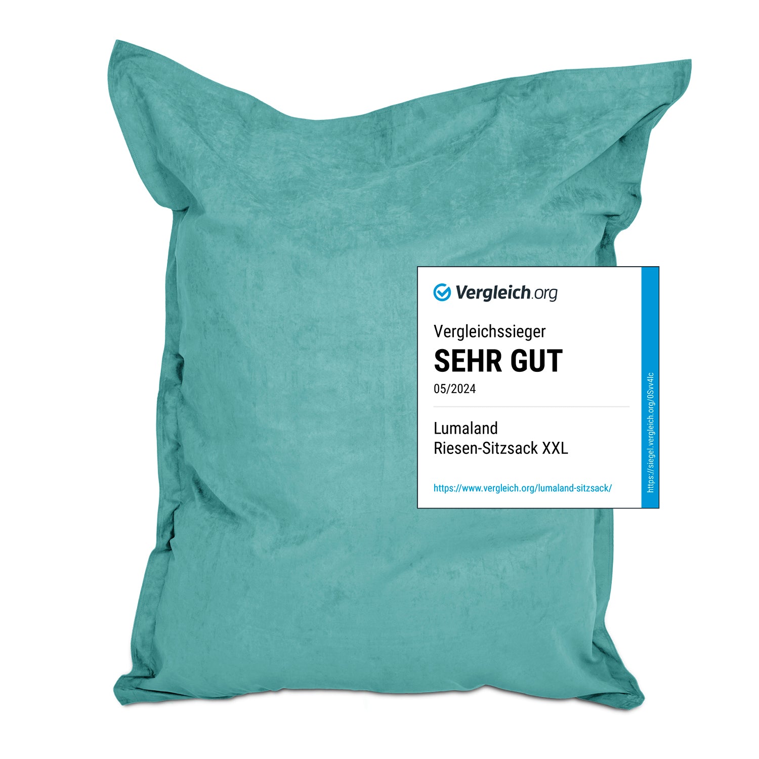 XXL Microvelours Sitzsack (380L) - Türkis, großer bequemer Indoor Sitzsack von Lumaland, wasserfest mit abnehmbarem Bezug.