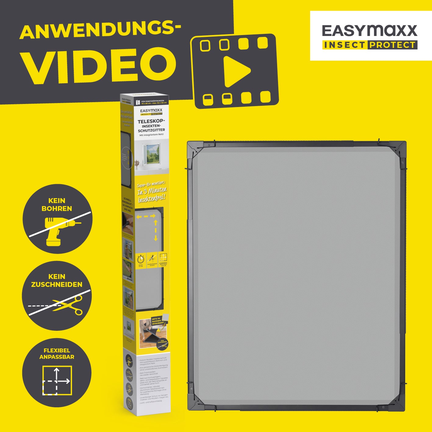Teleskop-Insektenschutzgitter mit integriertem Netz - anthrazit