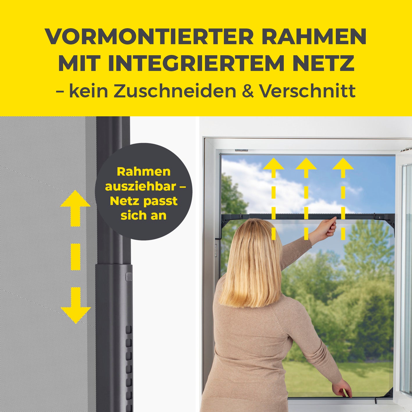Teleskop-Insektenschutzgitter mit integriertem Netz - anthrazit