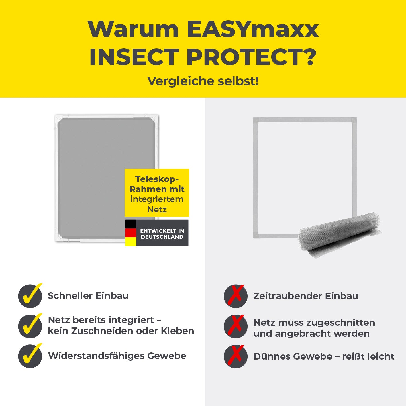 Teleskop-Insektenschutzgitter mit integriertem Netz - 4er-Set - weiß