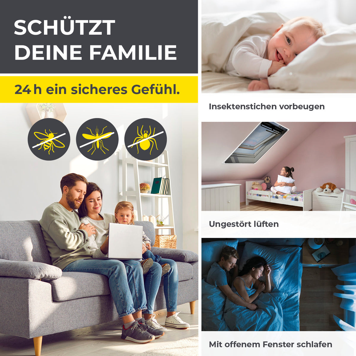 Teleskop-Insektenschutzgitter für Dachfenster - 4er-Set für ungestörtes Lüften und sicheren Schlaf