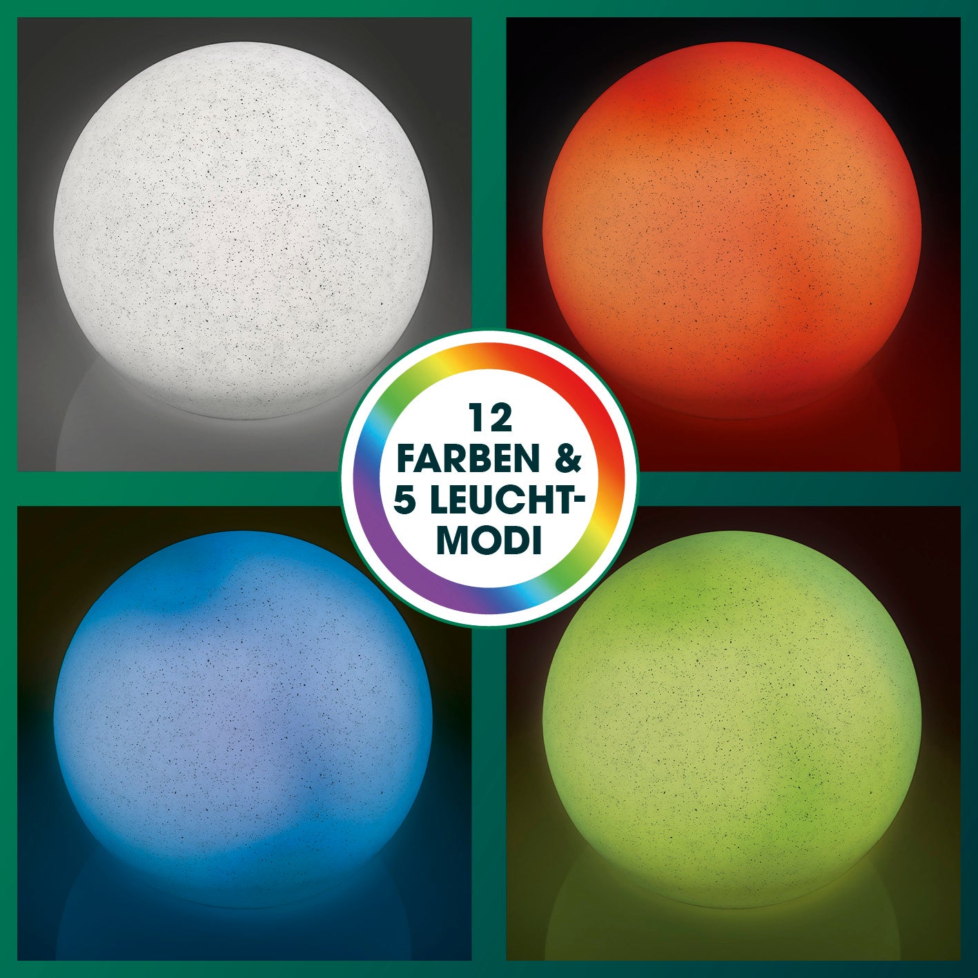 Solar-Dekostein mit Fernbedienung & Farbwechsel - 2er-Set zeigt vier Farbvarianten der LED-Solarlampe in Steinoptik, Galerie 4.