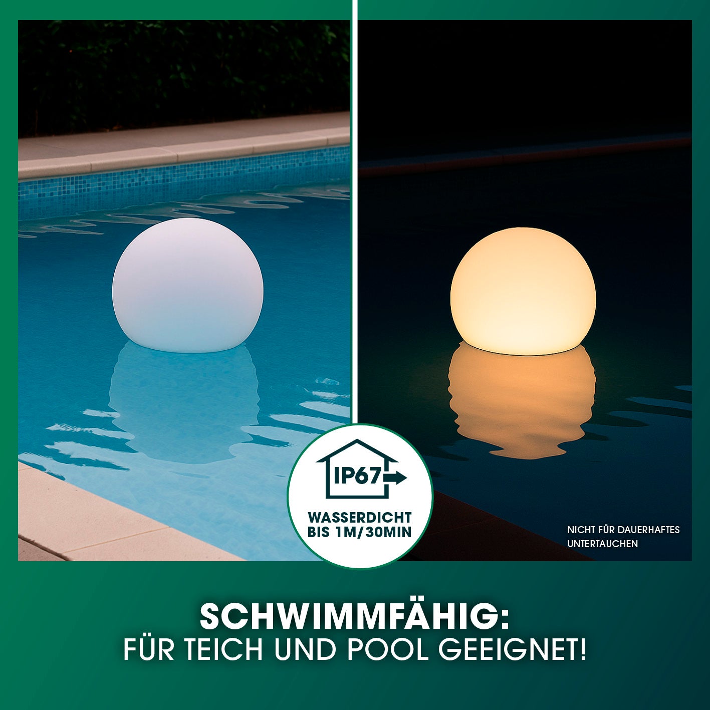Solarleuchte Kugel - 40 cm - 2er-Set als schwebende Poolleuchte mit warmweißem und kaltweißem Licht, Galeriebild 4 quadratisch