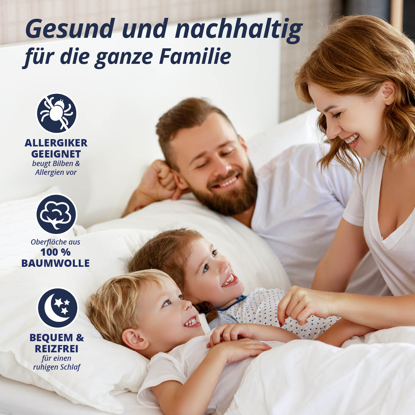 Wasserundurchlässige Matratzenauflage 90 x 200 cm, allergikerfreundlich, 100% Baumwolle, bequem und reizfrei für die ganze Familie.