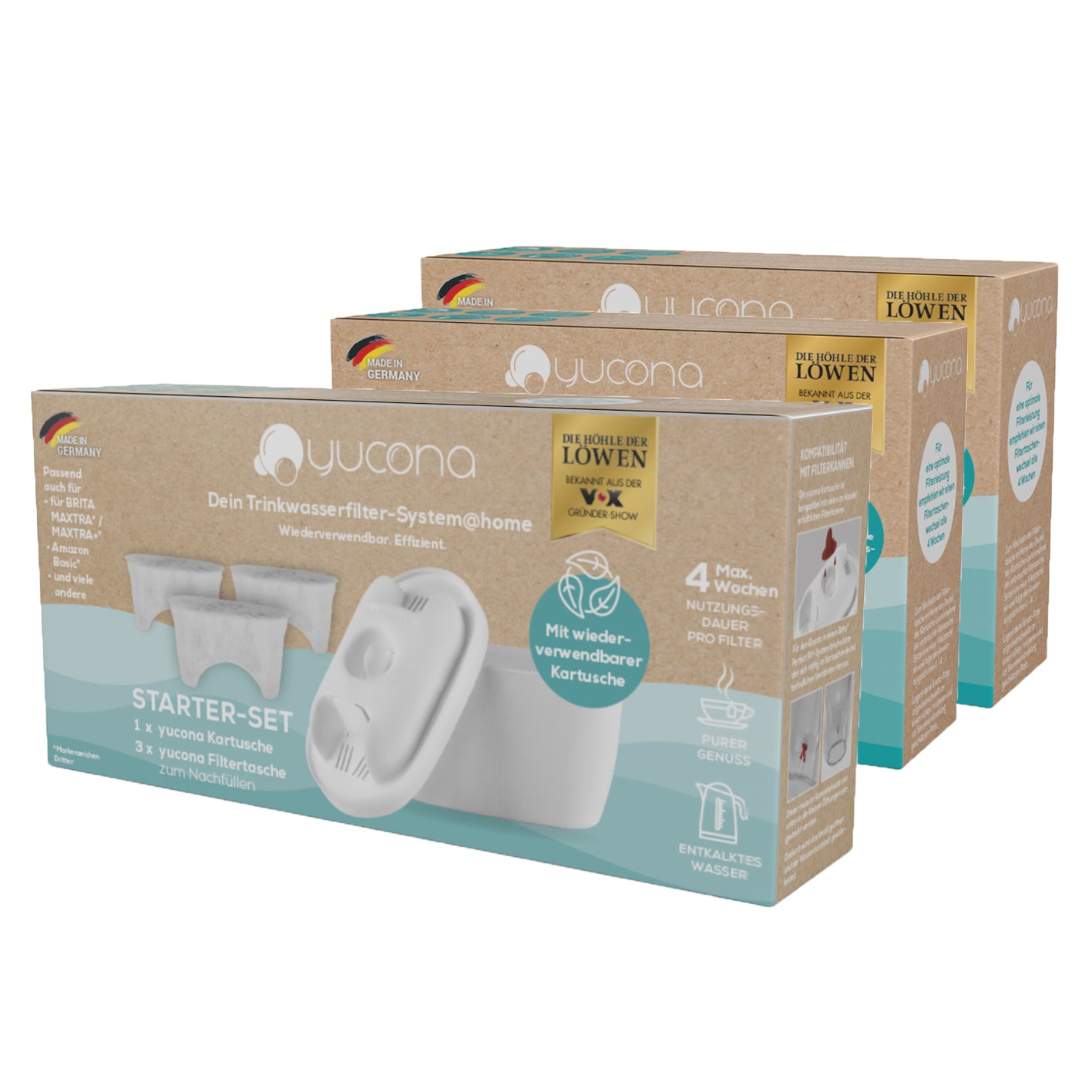 Yucona Waterfilter Navulset 6-TLG. voor 6 Maanden Herbruikbare Waterfilter Patroon, 96% Plastic Besparing, 6 Filterzakjes, Made in Germany [Actieve Koolstof uit Kokosnoot Schelpen Yucona Waterfilter Navulset 6-TLG. voor 6 Maanden Herbruikbare Waterfilter Patroon, 96% Plastic Besparing, 6 Filterzakjes, Made in Germany [Actieve Koolstof uit Kokosnoot Schelpen