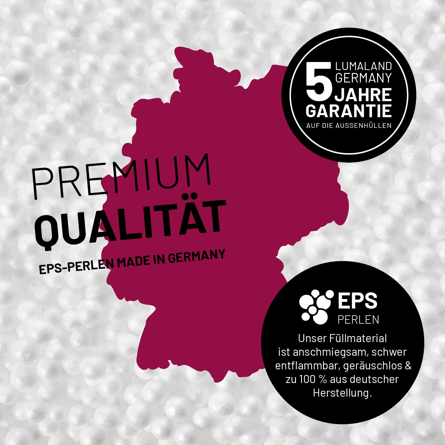 Sitzsack-Hocker/Pouf (50 L) - indoor & outdoor - Rotwein mit langlebiger EPS-Füllung aus Deutschland, 5 Jahre Garantie auf Außenhülle.