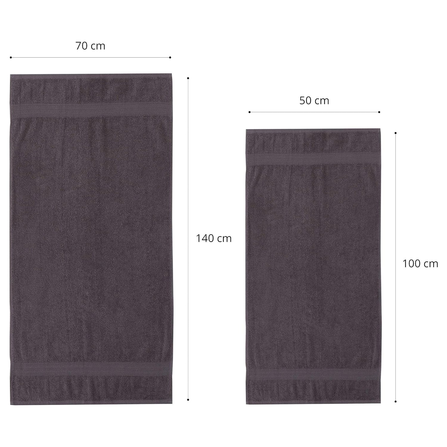 Premium Handtücher 4er-Set - 2 Handtücher 50 x 100 cm und 2 Badetücher 70 x 140 cm in Grau, aus 100 % Baumwolle Frottee