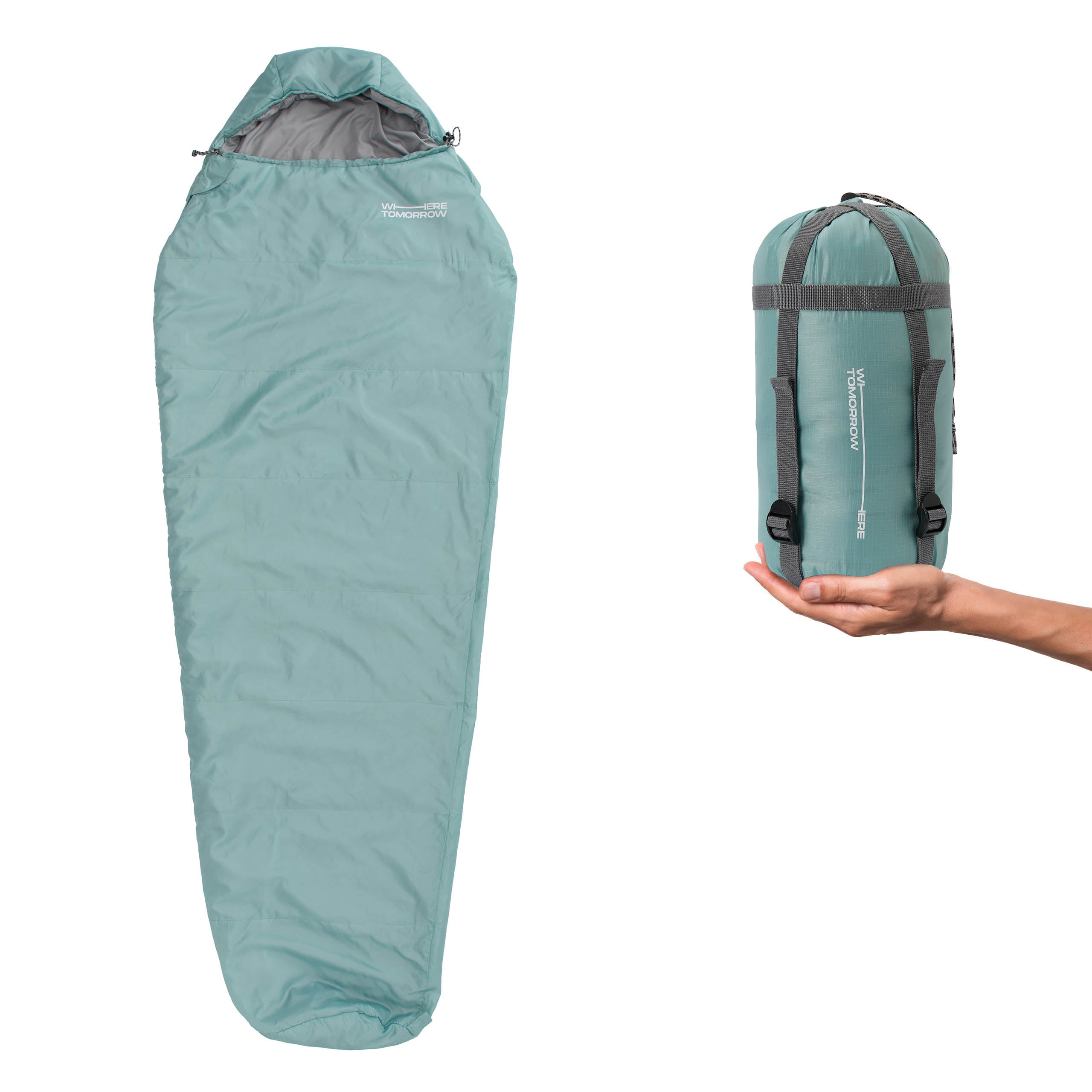 Camping Schlafsack Small & Light - Mumienschlafsack mit Tasche - 220 x 80 x 50 cm - Hellblau