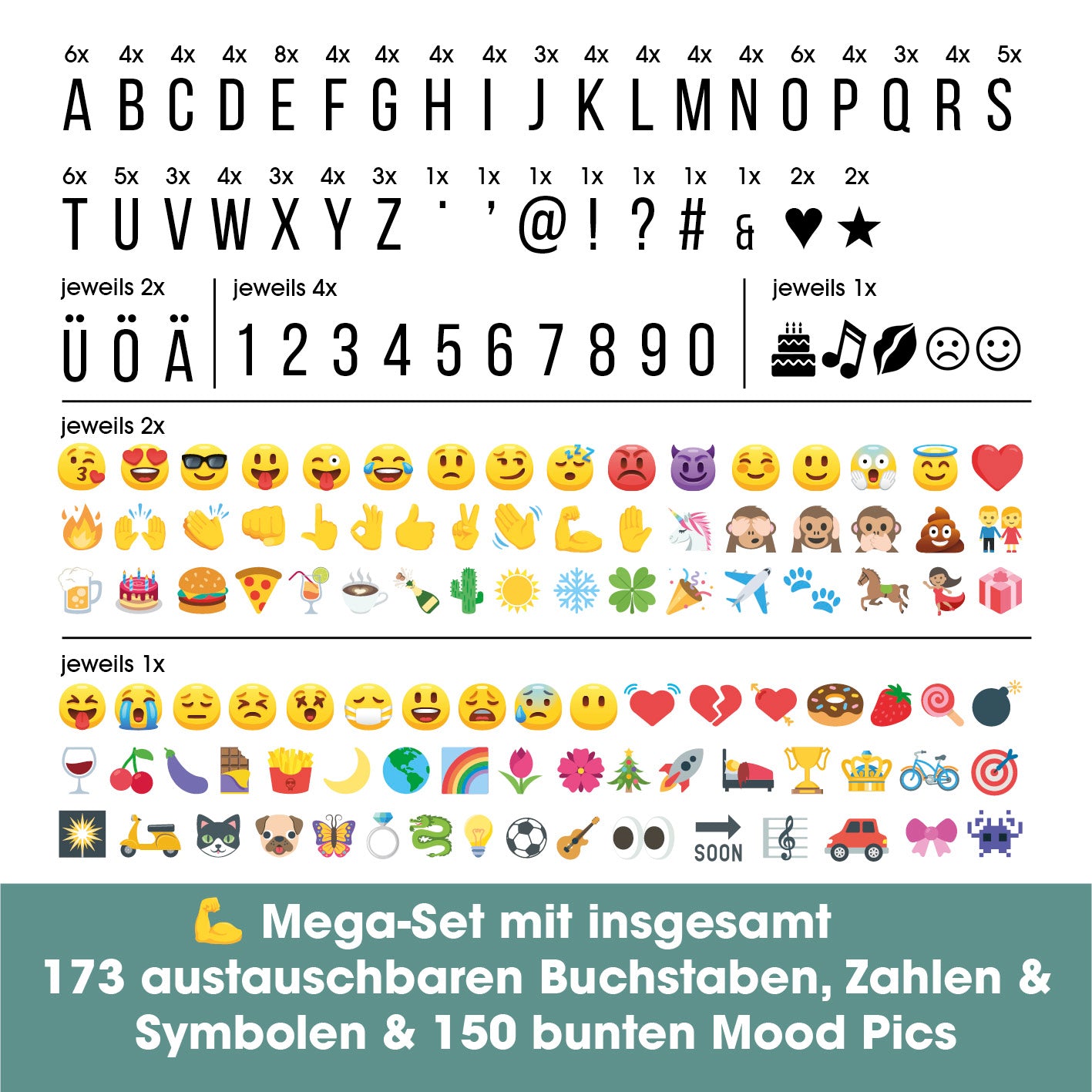 LED-Leuchtkasten Stern mit 173 austauschbaren Buchstaben, Zahlen, Symbolen und 150 bunten Moodjis für individuelle Dekoration und Textbotschaften.