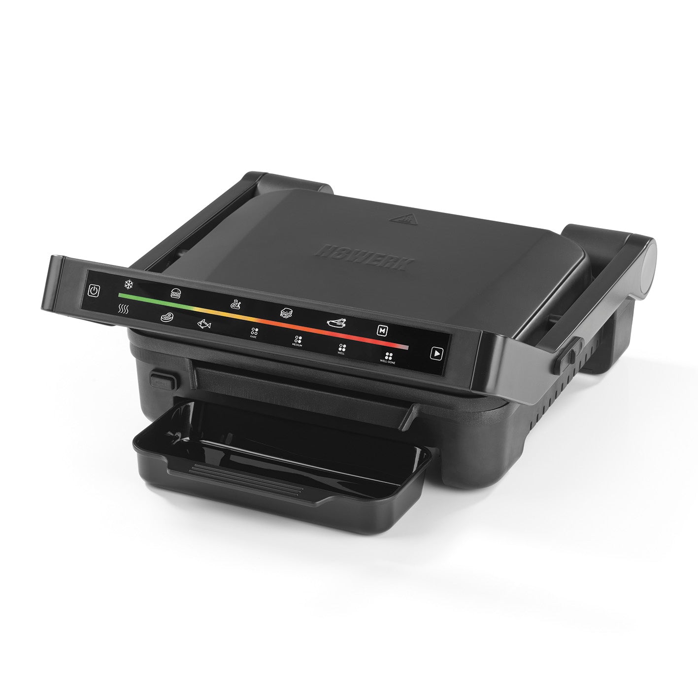 Digital-Kontakt-Grill Midnight Edition mit 2000W, Touch-Display und 6 Grillprogrammen, große Antihaft-Grillplatte, leicht zu reinigen.
