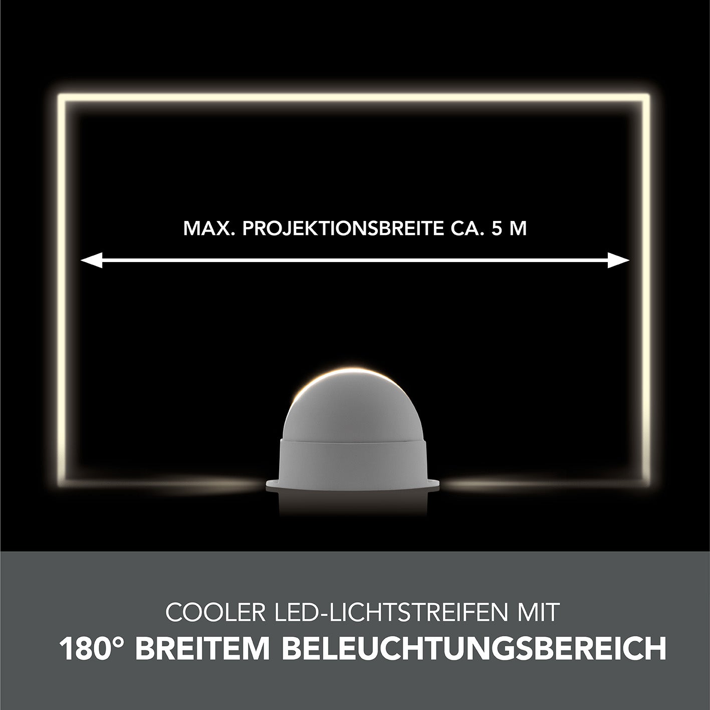 LED-Rahmen-Projektor - weiß mit 180° Beleuchtungsbereich und max. 5 m Projektionsbreite für warme, weiße Lichtakzente.