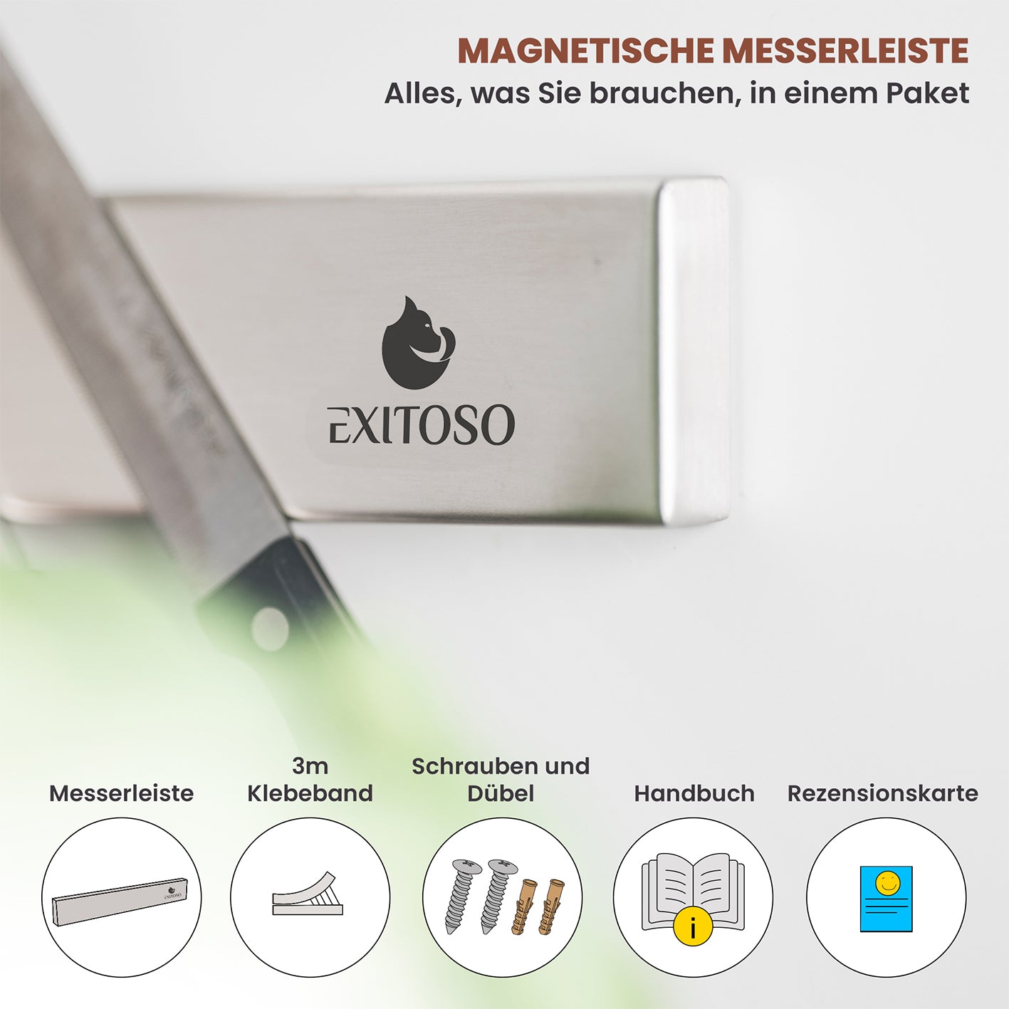 Edelstahl Magnetleiste für Messer - selbstklebend, starke Haftung, modern, ideal für Küche zur sicheren Messeraufbewahrung.
