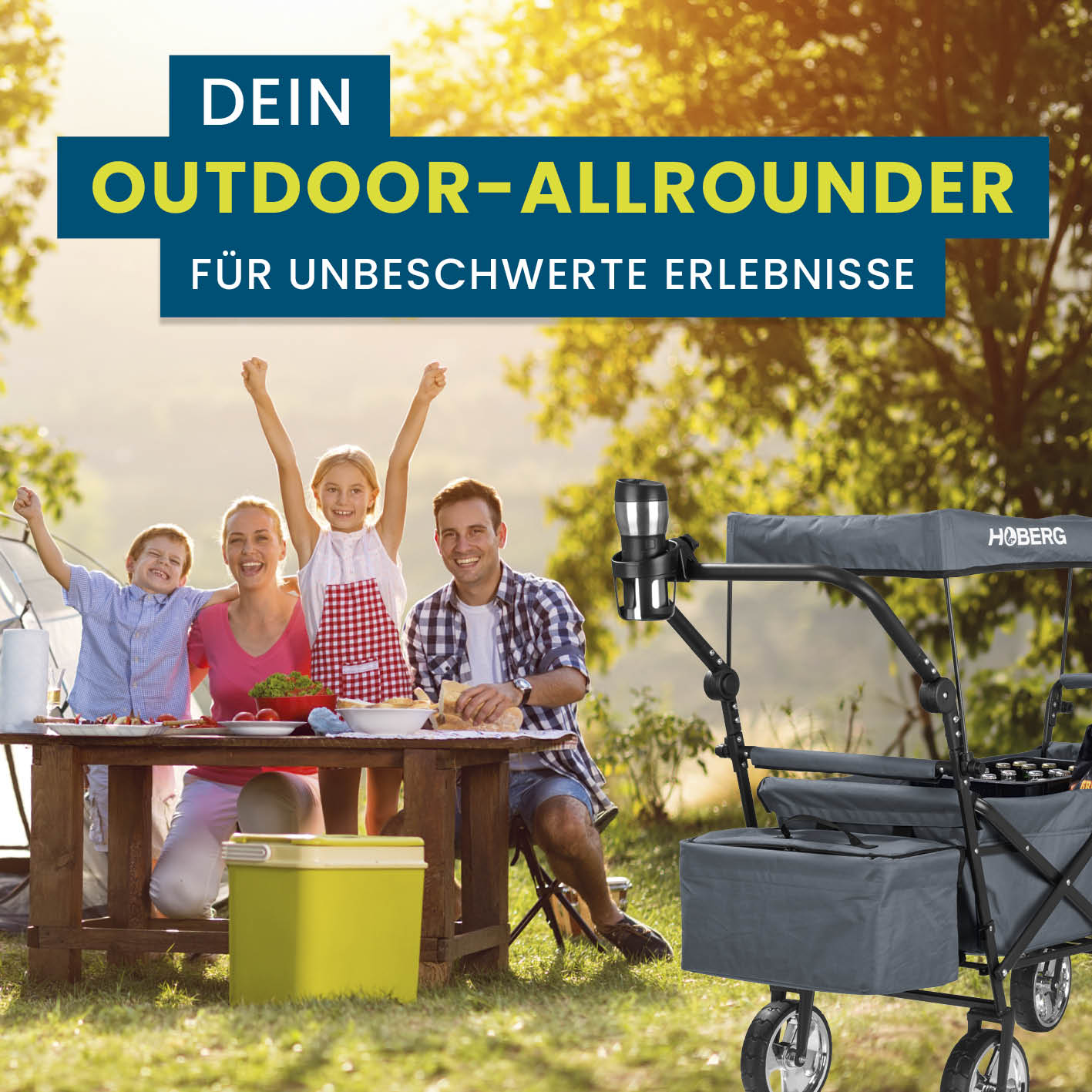 Faltbarer Bollerwagen - Grau mit robustem Nylon, wasserfestem Dach und praktischen Features für bequeme Outdoor-Ausflüge.