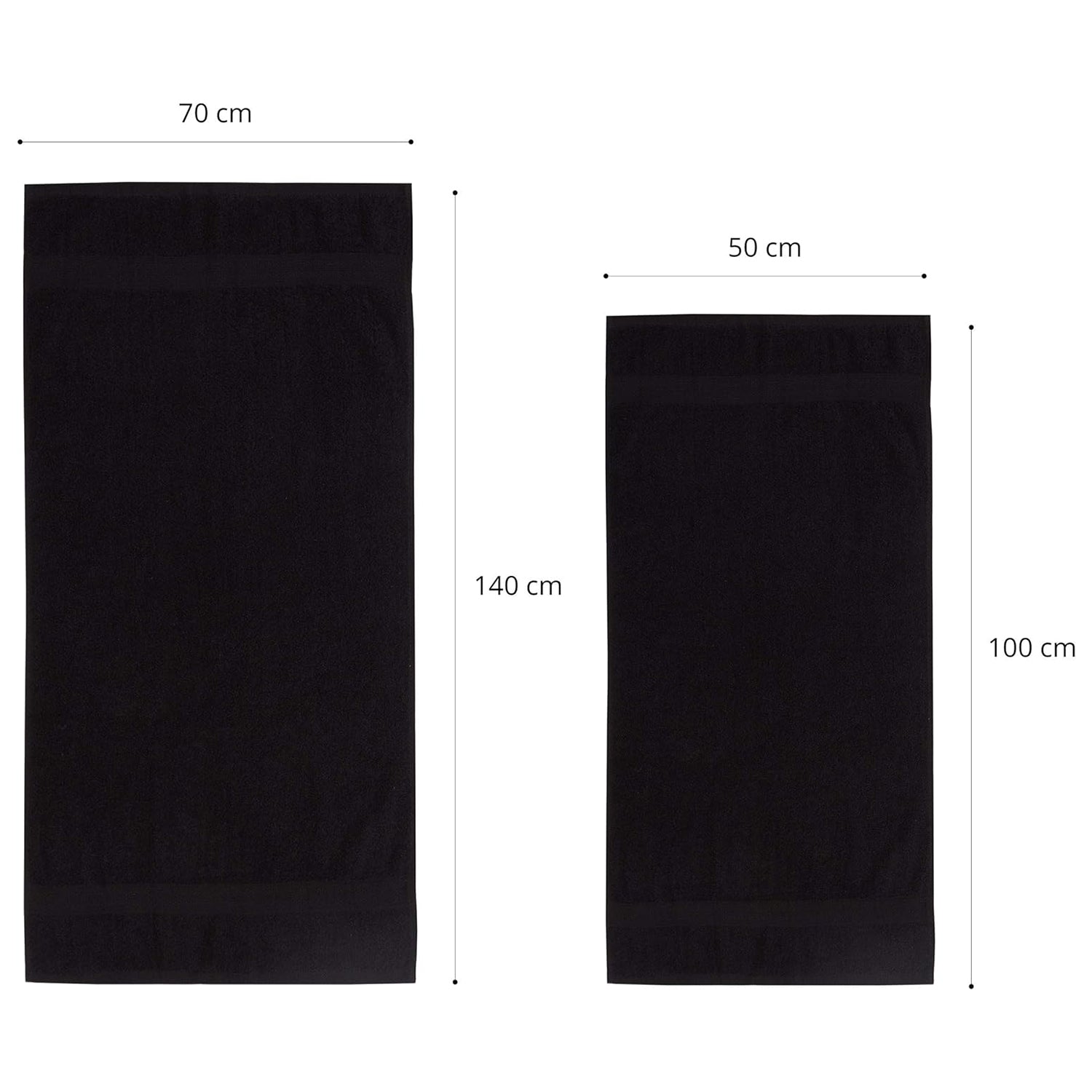 Premium Handtücher 4er-Set - 2 Handtücher 50 x 100 cm und 2 Badetücher 70 x 140 cm in Schwarz, aus 100% Baumwolle, Frottee