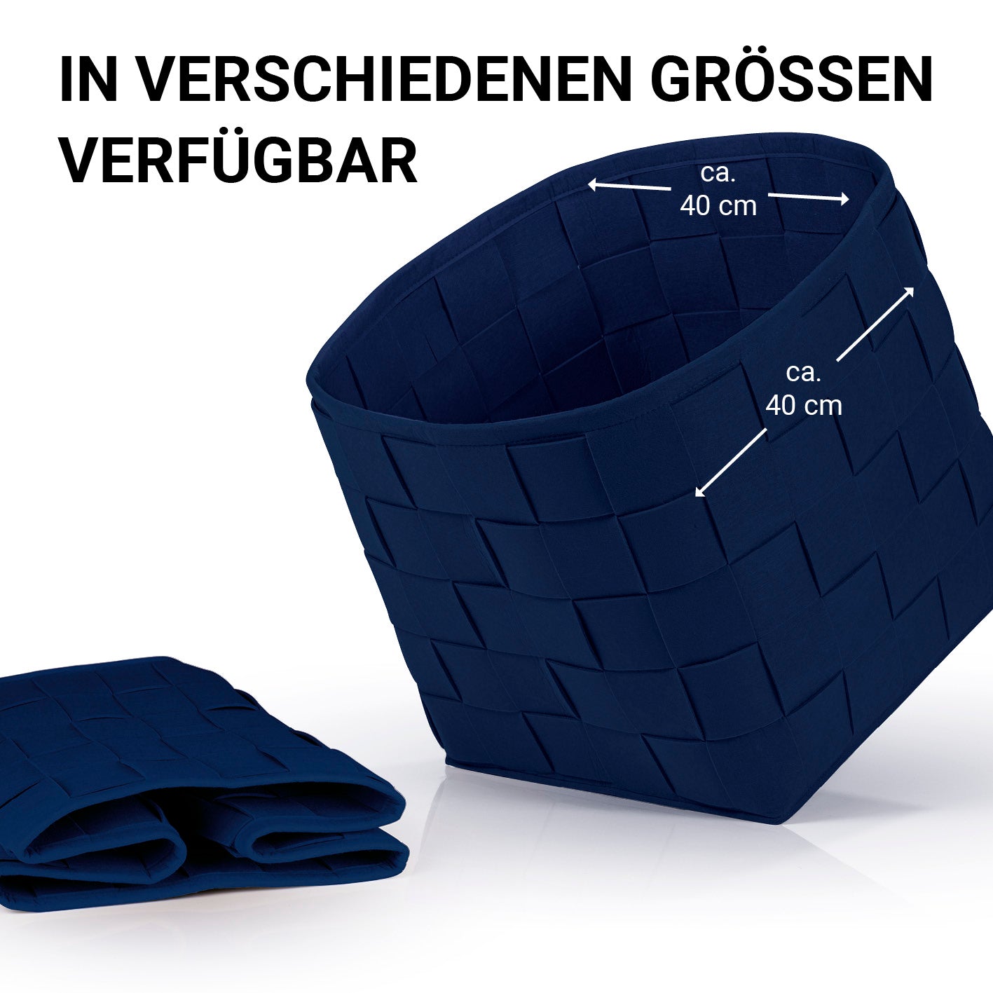 Filz-Aufbewahrungskorb L - 40 x 40 x 40 cm - Dunkelblau, faltbar, strapazierfähig, schonend für Böden, moderner Scandi Style Aufbewahrungskorb.