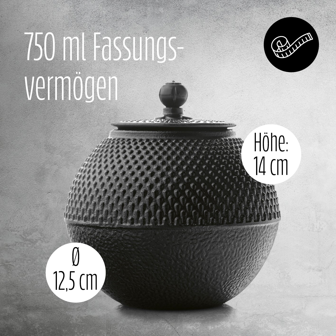 Teedose aus Gusseisen - Aufbewahrungsbox für Tee - 750 ml - Schwarz